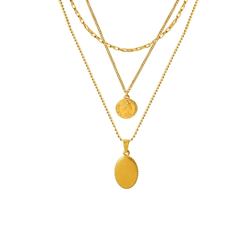 Collana Con Ciondolo A Strati Acciaio Inossidabile Placcato Oro Ritratto Di Moneta Etichetta Ovale Stile Retrò Gioielli Francesi Ins Per Donne