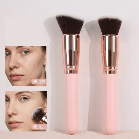 Foundation Penseel Zachte Synthetische Vezels Houten Handvat Professionele Make-up Tool Voor Vloeibare Crème En Poeder