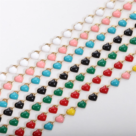 Stainless Steel Heart Bracelet For Women 18K Gold Plated Enamel Drip Oil Colorful Heart Link Chain Adjustable Jewelry Gift