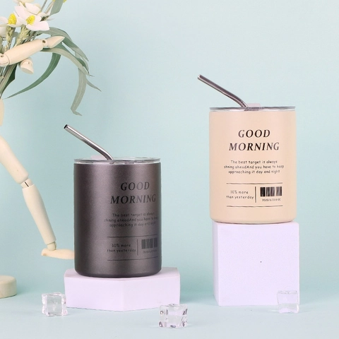 Stainless Steel Vacuum Insulated Coffee Cup With Straw And Lid Double Wall Portable Thermal Travel Mug Modern