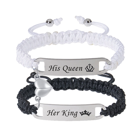 Bracciali Coppia Attrazione Cuore Magnetico Acciaio Inossidabile Inciso Corda Intrecciata Gioielli Moda Regolabili