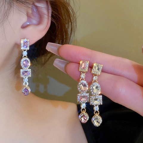 Vintage Luxus Geometrische Strass Ohrhänger Mit 925 Sterling Silber Ohrstecker Lange Drop Schmuck Für Frauen