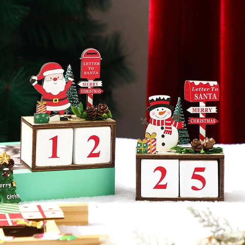 Calendario Avvento Natale In Legno Ornamento Cassetta Postale Babbo Natale Pupazzo Di Neve Blocchi Conto Alla Rovescia