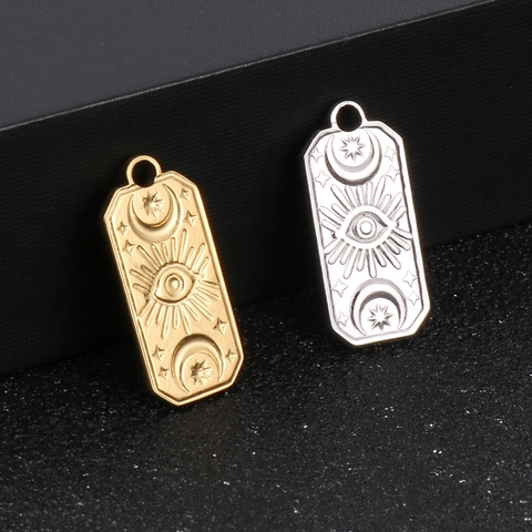 Colgante Rectangular Celestial De Acero Inoxidable Motivo Ojo De La Providencia Sol Luna Estrella Místico DIY Accesorio