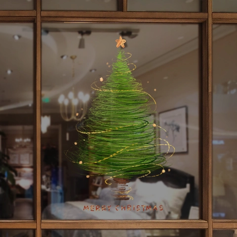 Christmas Window Stickers Static Cling PVC Reusable Christmas Tree Santa Claus Double Sided For Glass Door Home Decor
