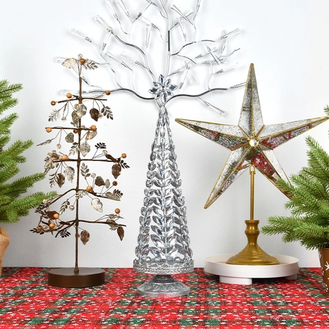 Christmas Tabletop Decoration Reindeer Star Tree Crown Metal Iron Acrylic Crystal Festive Holiday Home Living Room Desktop Ornament