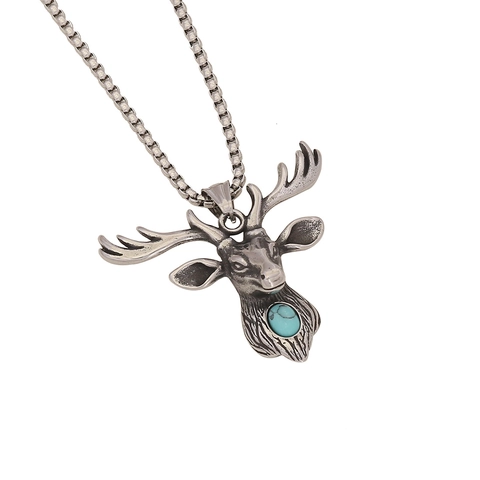 Men Stainless Steel Pendant Necklace Punk Hip Hop Vintage Skull Cross Lion Bull Animal Head Jewelry Box Chain