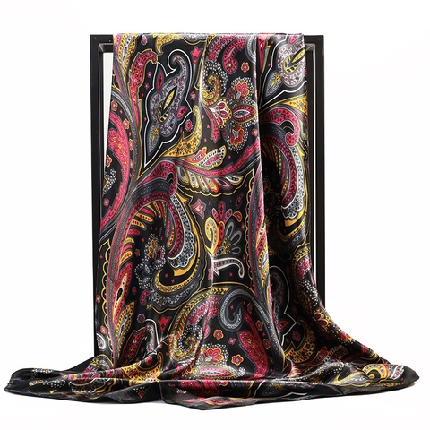 Γυναικείο Vintage Τετράγωνο Μαντήλι Satin με Paisley Print Μεγάλη Μαντήλα Bandana Bohemian Στυλ Σάλι για το Λαιμό