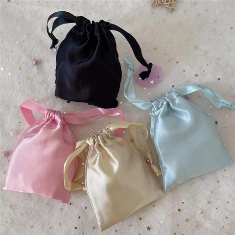 Satin Drawstring Bags Shiny Pouch Jewelry Gift Packaging Small Storage Organizer Smooth Fabric Multi Colors