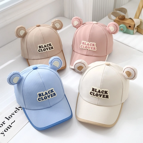 Kids Baseball Cap With 3D Bear Ears Cotton Polyester Peaked Hat Letter Embroidery Breathable Casual Sun Protection Children Accessory