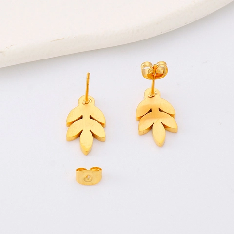 Minimalist Leaf Stud Earrings For Women Stainless Steel Gold Plated Tree Leaf Shape Jewelry Nature Inspired Style