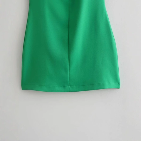 Women Sleeveless Crew Neck Mini Dress Elegant Solid Green Slim Fit Back Zipper Polyester Fashion