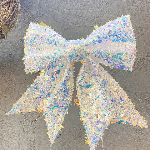 Large Christmas Bowknot Iridescent White Sequin Holographic Decoration For Home Mall Party Event Festive Props
