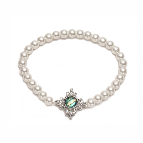 Pulsera De Perlas Artificiales Elegante Cobre Chapado En Oro Con Dije De Mariposa Flor E Incrustaciones De Concha Para Mujer Joyería Hecha A Mano