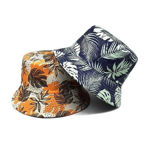 Chapeau Bob Réversible Polyester Imprimé Tropical Feuille De Monstera Palmier Protection Solaire Été Plage Rétro Unisexe