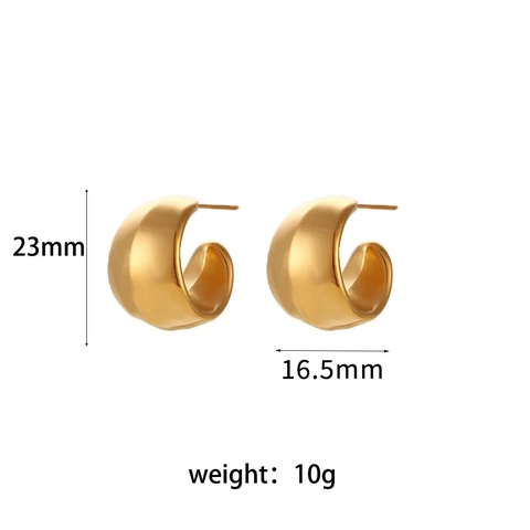 Fashion Stainless Steel Geometric C-Shaped Hoop Earrings Gold Silver Plated Minimalist Commute Jewelry For Women