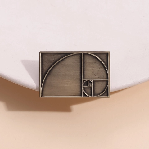 Vintage Fibonacci Spiral Golden Ratio Geometric Brooch Alloy Rectangular Lapel Pin For Backpack Clothing Accessories Gift