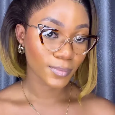 Dreieck Katzenaugen Brille Blaulichtfilter TR90 Rahmen Gewellte Metallbügel Retro Leopard Schildpatt Mode Damen