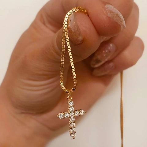 Collana Con Pendente A Croce Minimalista Acciaio Inossidabile Placcato Oro Zircone Incastonato Catena Gioielli
