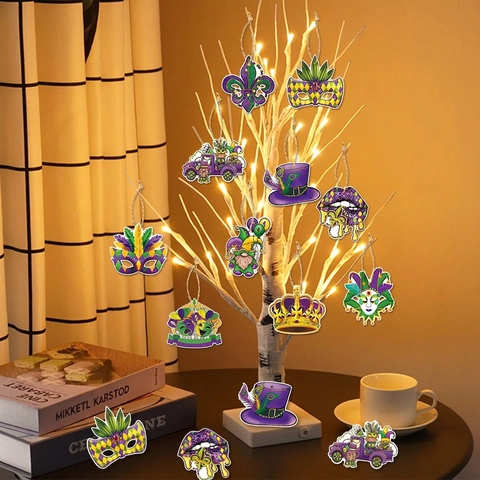 Decorazioni Appese Mardi Gras Etichette Di Carta Decorazione Festa Carnevale Maschera Corona Gnomo Viola Verde Oro Mascherata