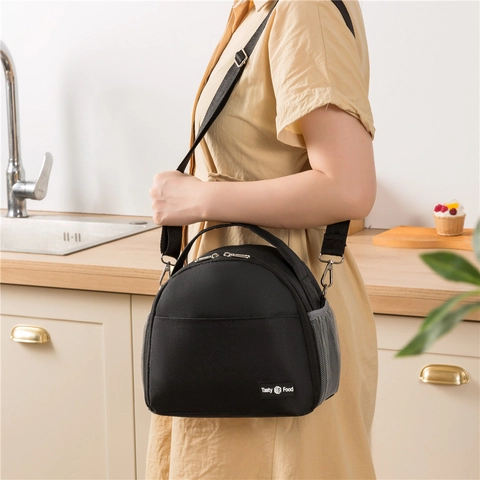 Insulated Lunch Bag Semicircular Oxford Cloth Thermal Cooler Tote With Adjustable Shoulder Strap For Office Picnic Outdoor