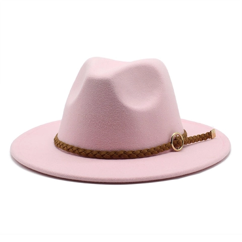 Fedora Hat Wide Brim Wool Felt Solid Color Braided Band Gold Buckle Jazz Cap British Retro Style Unisex Warmth