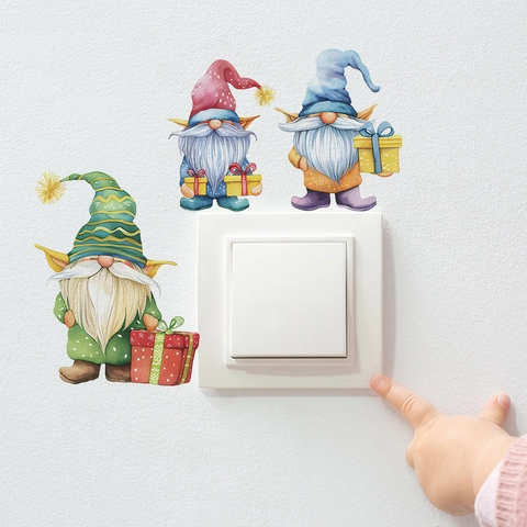 Pegatinas De Pared De Gnomos Navideños PVC Autoadhesivas Calcomanías Interruptor Acuarela Decoración Hogar