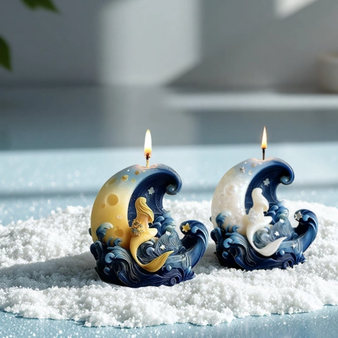 Stampo Per Candele Sirena Su Luna Stampo In Silicone Onda Oceano 3D Per Fai Da Te Sapone Aromaterapia Gesso Ornamento