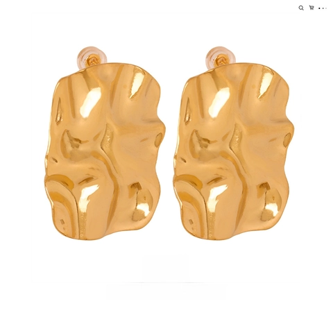 Orecchini In Acciaio Al Titanio Quadrati Irregolari Piegazzati Placcati Oro Geometrici Texture Metallo Fuso Donna