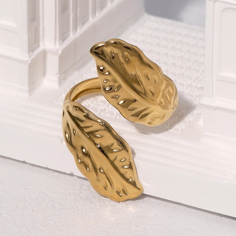 Anillo Ajustable Abierto Con Forma De Hoja Acero Inoxidable Joyería De Moda Minimalista Para Mujeres