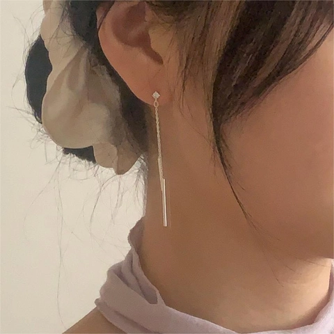 Lange Linienohrringe Mit Zirkonia 925 Sterling Silber Ohrstecker Geometrische Quaste Minimalistischer Schmuck Für Damen