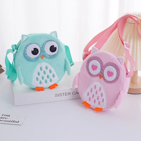 Cute Cartoon Owl Kids Plush Crossbody Bag Soft Animal Shoulder Messenger Purse For Girls Kindergarten Daily Gift