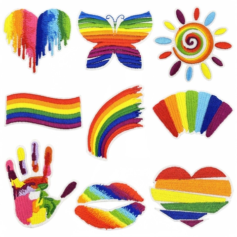 Regenboog Borduurpatches Om Op Te Strijken Hart Vlinder Zon Kleurrijk Polyester DIY Kleding Decoratie