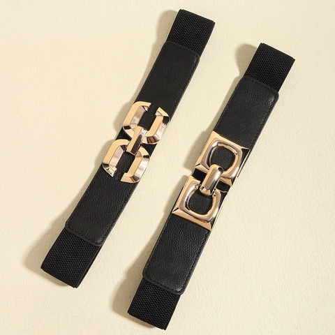 Ceinture Corset Élastique pour Femmes Boucle Géométrique Dorée Taille Noire Extensible Décorative pour Robe Costume Pull