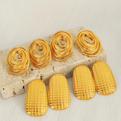 Pendientes De Aro Dorados De Acero Inoxidable Espiral Geométricos Textura De Rejilla Para Mujeres Joyas De Moda