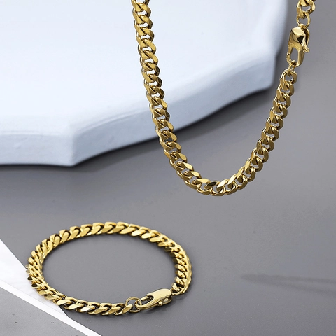 Cuban Link Necklace And Bracelet 316L Stainless Steel Hip Hop Fashion Jewelry For Men Women