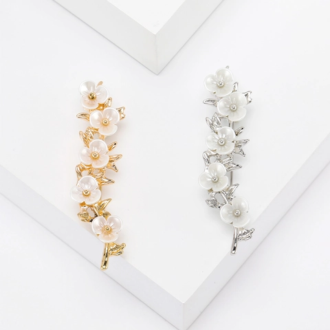 Elegante Broche De Rama De Flor De Ciruelo Aleación Flor De Concha Alfiler De Traje Chal Mujeres Estilo Coreano Joyería