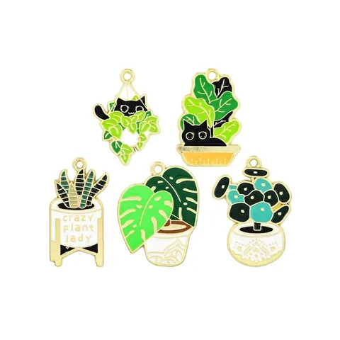 Ciondoli In Lega Di Smalto Gatto E Monstera Cactus Pianta In Vaso Per Creazione Di Gioielli DIY Collane Portachiavi Accessori