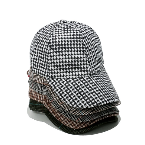 Cappello Da Baseball Pied De Poule Retro Tessuto Effetto Lana Poliestere Vintage Plaid Stile Britannico Regolabile Visera Curva