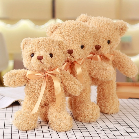 Teddybär Plüschtier Weiches Lockiges Fell Kuscheltier Mit Satin Schleife Für Kinder Geburtstagsgeschenk Gemütliche Heimdekoration