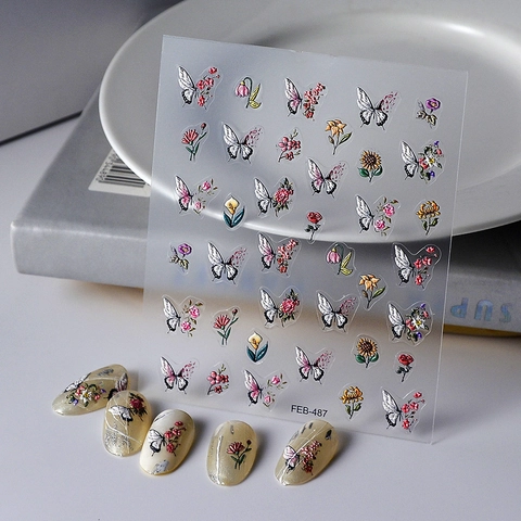 Schmetterling Rose Blume Nagelsticker 5D Geprägt Texturierte Aufkleber Maniküre Dekoration Sweet Cool Ins Style Damen