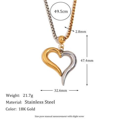 Collar de Acero Inoxidable con Colgante de Corazón Chapado en Oro de 18K para Mujer Cadena de Caja Bicolor Joyería de Moda