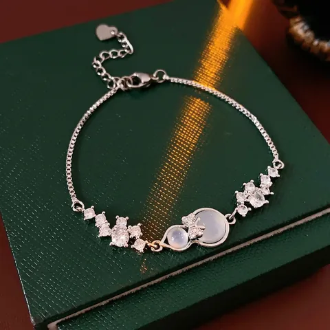 Gourd Pendant Bracelet Copper Zircon Moonstone Bow Adjustable Chain Fashion Jewelry For Women Elegant Gift