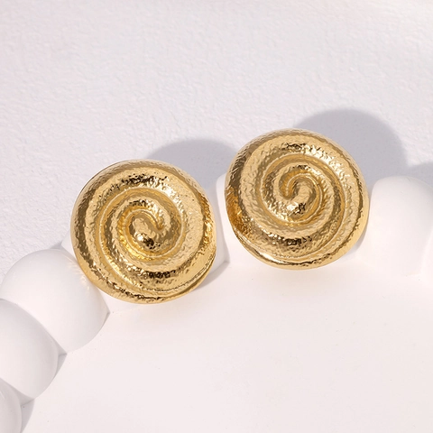 Pendientes de Botón de Espiral de Acero Inoxidable Vintage Textura Martillada Pendientes Redondos Geométricos para Mujer Diseño de Lujo