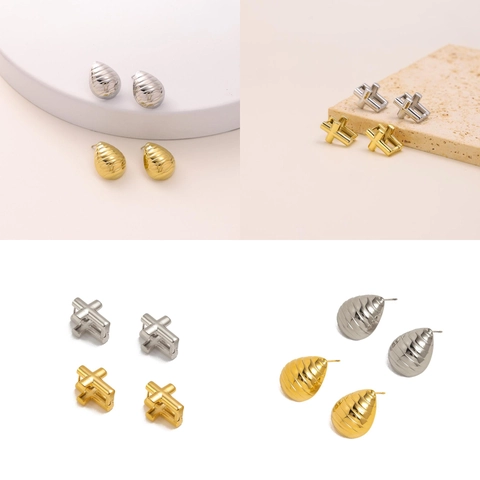 Pendientes De Acero Inoxidable Para Mujer Joyería De Moda Minimalista Geométrica Cruz Mariposa Flor Verano