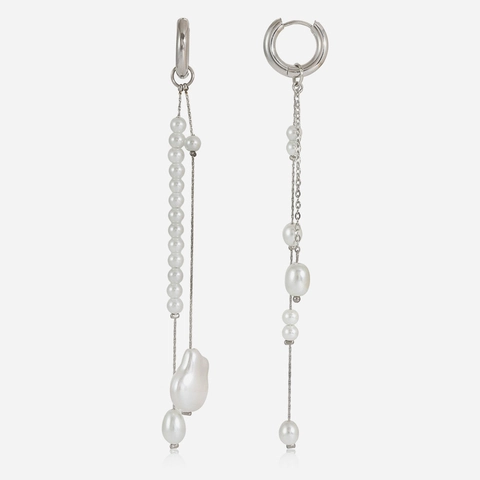 Boucles d'Oreilles Gland en Acier Inoxydable avec Perle Artificielle Asymétriques pour Femmes Argent Géométrique Boucles d'Oreilles Bijoux