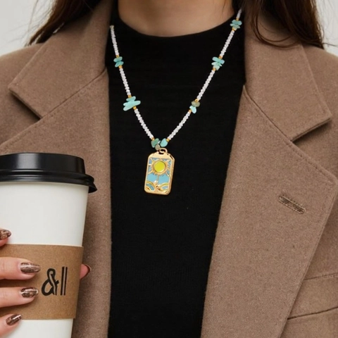 Collana Di Perline In Acciaio Inossidabile Pendente Conchiglia Balena Sole Smalto Catena Clavicola Per Donne Vacanze Mare
