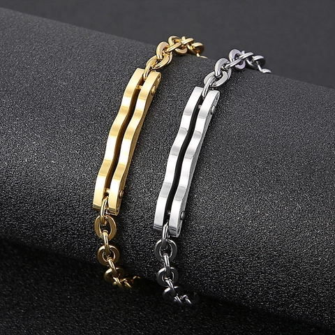 Herren Edelstahl Armband Minimalistisch Gebogene Bar Gliederkette Industriestil Streetwear Polierter Armreif Schmuck