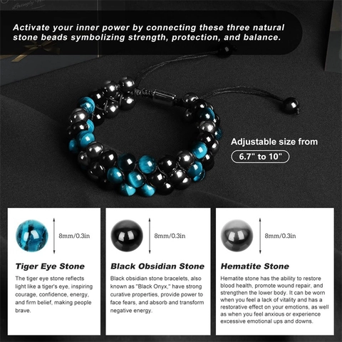 Natur Tigerauge Obsidian Hämatit Perlenarmband Mehrlagig Geflochtenes Seil Verstellbar Heilung Schutz Schmuck Unisex