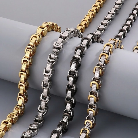 Collar De Cadena Bizantina Para Hombre Titanio Acero Inoxidable Patrón Griego Joyería Hip Hop Punk